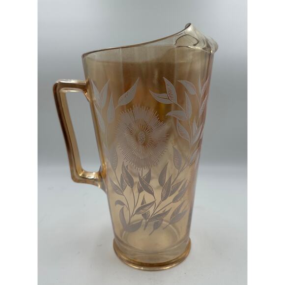 Vintage Jeannette Cosmos Marigold Carnival Glass 48 Oz Pitcher - Picture 3 of 7